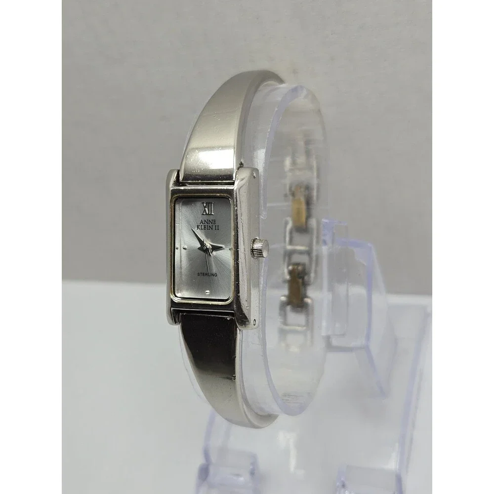 Anne Klein II Womens Sterling Silver 925 Classic Tank Bracelet Watch New Battery